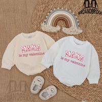 Mama is My Valentine Baby Bubble Romper Red Heart Design Infant Outfit Soft Cotton Newborn Bodysuit Holiday Celebration Gift