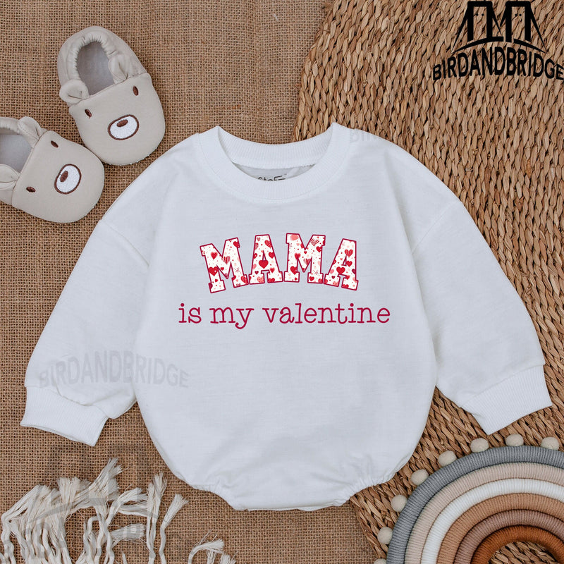 Mama is My Valentine Baby Bubble Romper Red Heart Design Infant Outfit Soft Cotton Newborn Bodysuit Holiday Celebration Gift