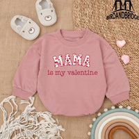 Mama is My Valentine Baby Bubble Romper Red Heart Design Infant Outfit Soft Cotton Newborn Bodysuit Holiday Celebration Gift