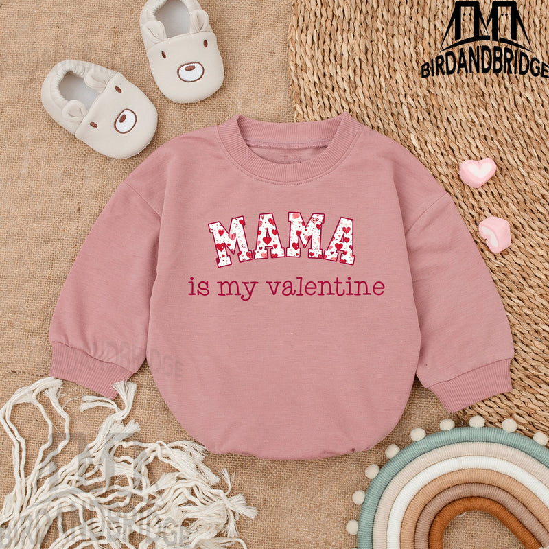 Mama is My Valentine Baby Bubble Romper Red Heart Design Infant Outfit Soft Cotton Newborn Bodysuit Holiday Celebration Gift