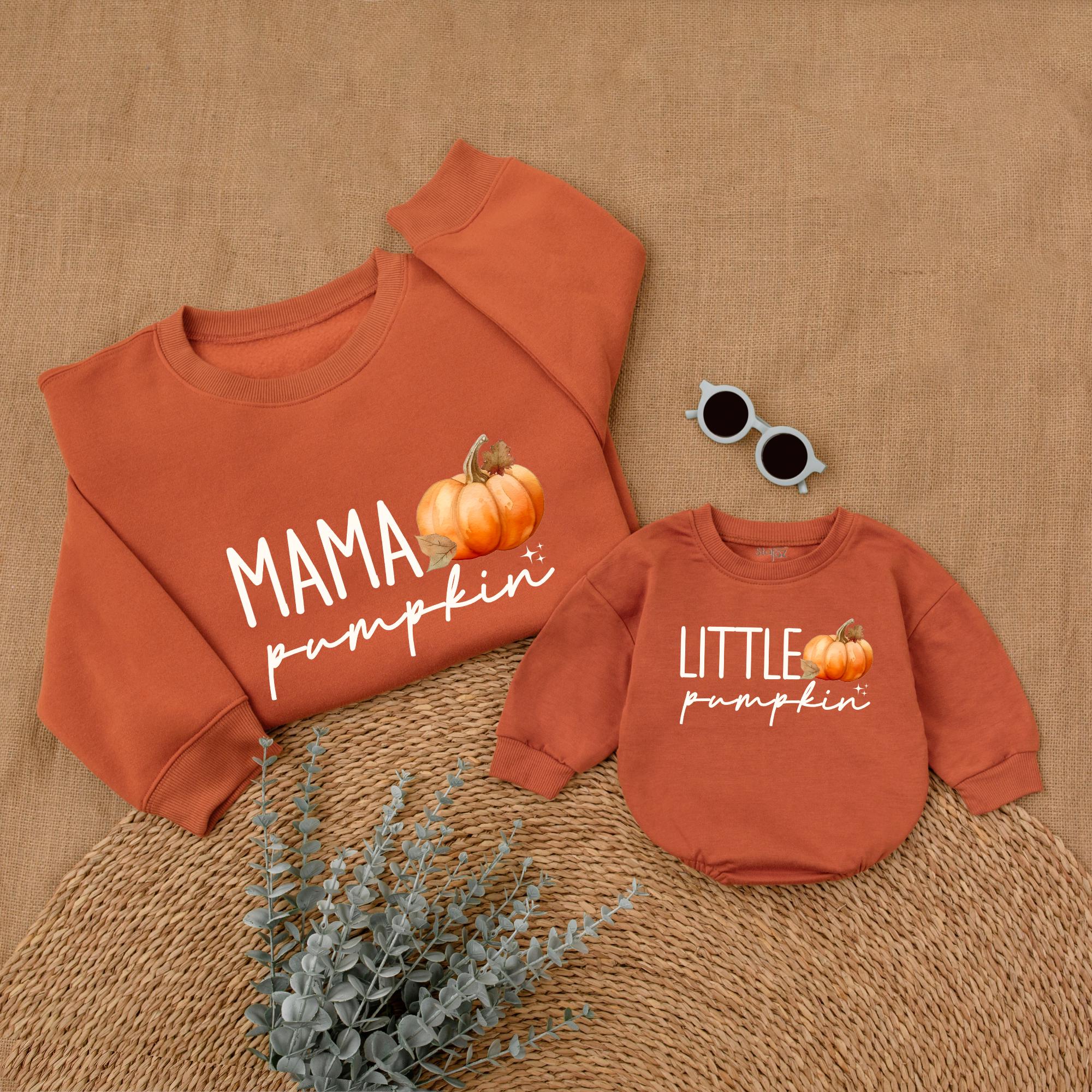 Mama and Little Pumpkin Matching Fall Sweatshirts Cozy Family Cotton Outfits Baby Toddler Thanksgiving Gift Personalized Autumn Apparel