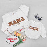 Mama and Little Wildflower Matching Outfit, Boho Floral Sweatshirt or Personalized Baby Romper