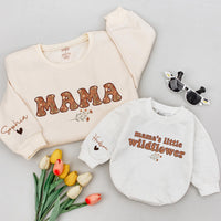 Mama and Little Wildflower Matching Outfit, Boho Floral Sweatshirt or Personalized Baby Romper