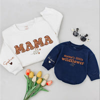 Mama and Little Wildflower Matching Outfit, Boho Floral Sweatshirt or Personalized Baby Romper