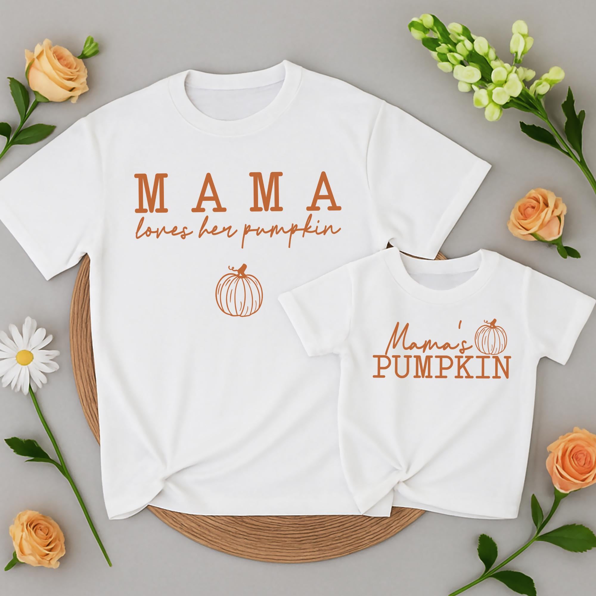 Mama Loves Her Pumpkin and Mama's Pumpkin Matching Fall Shirts Cozy Family Outfit for Mom and Baby Thanksgiving Gift Cotton Comfort