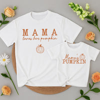 Mama Loves Her Pumpkin and Mama's Pumpkin Matching Fall Shirts Cozy Family Outfit for Mom and Baby Thanksgiving Gift Cotton Comfort