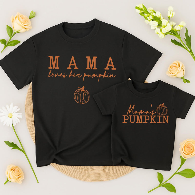 Mama Loves Her Pumpkin and Mama's Pumpkin Matching Fall Shirts Cozy Family Outfit for Mom and Baby Thanksgiving Gift Cotton Comfort