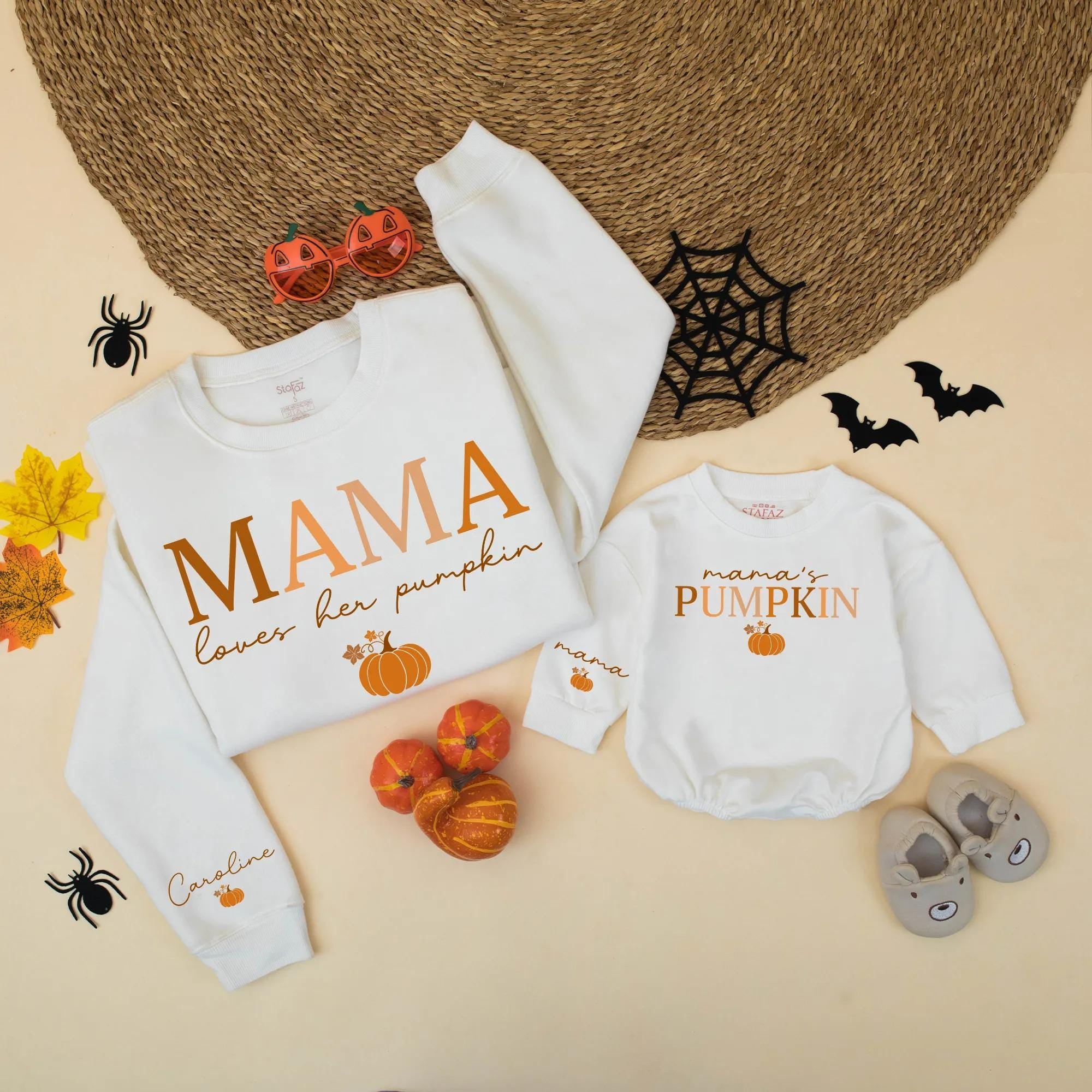 Mama Loves Her Pumpkin Matching Sweatshirts Cozy Fall Family Outfits Mommy and Me Halloween Gift Soft Cotton Seasonal Design