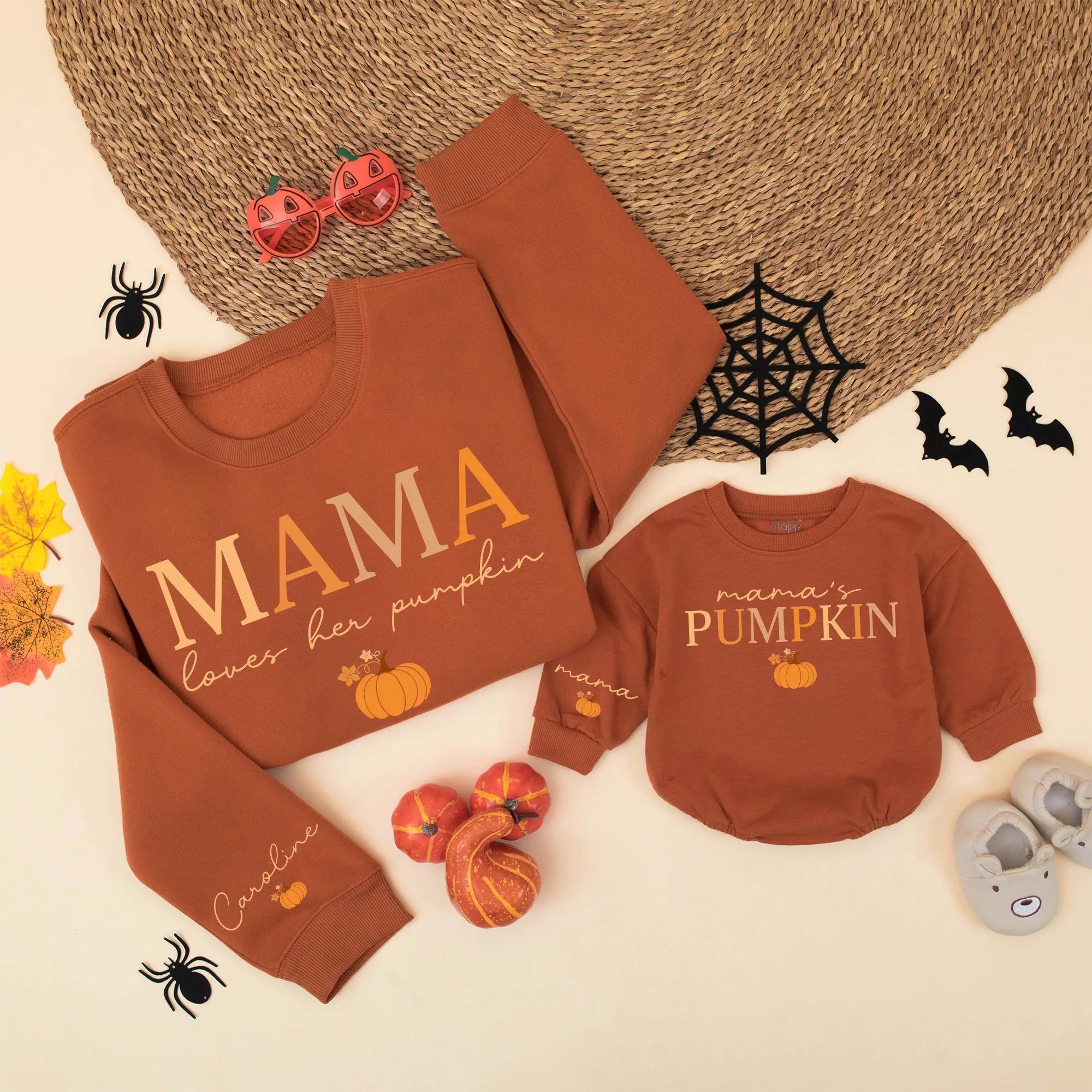Mama Loves Her Pumpkin Matching Sweatshirts Cozy Fall Family Outfits Mommy and Me Halloween Gift Soft Cotton Seasonal Design