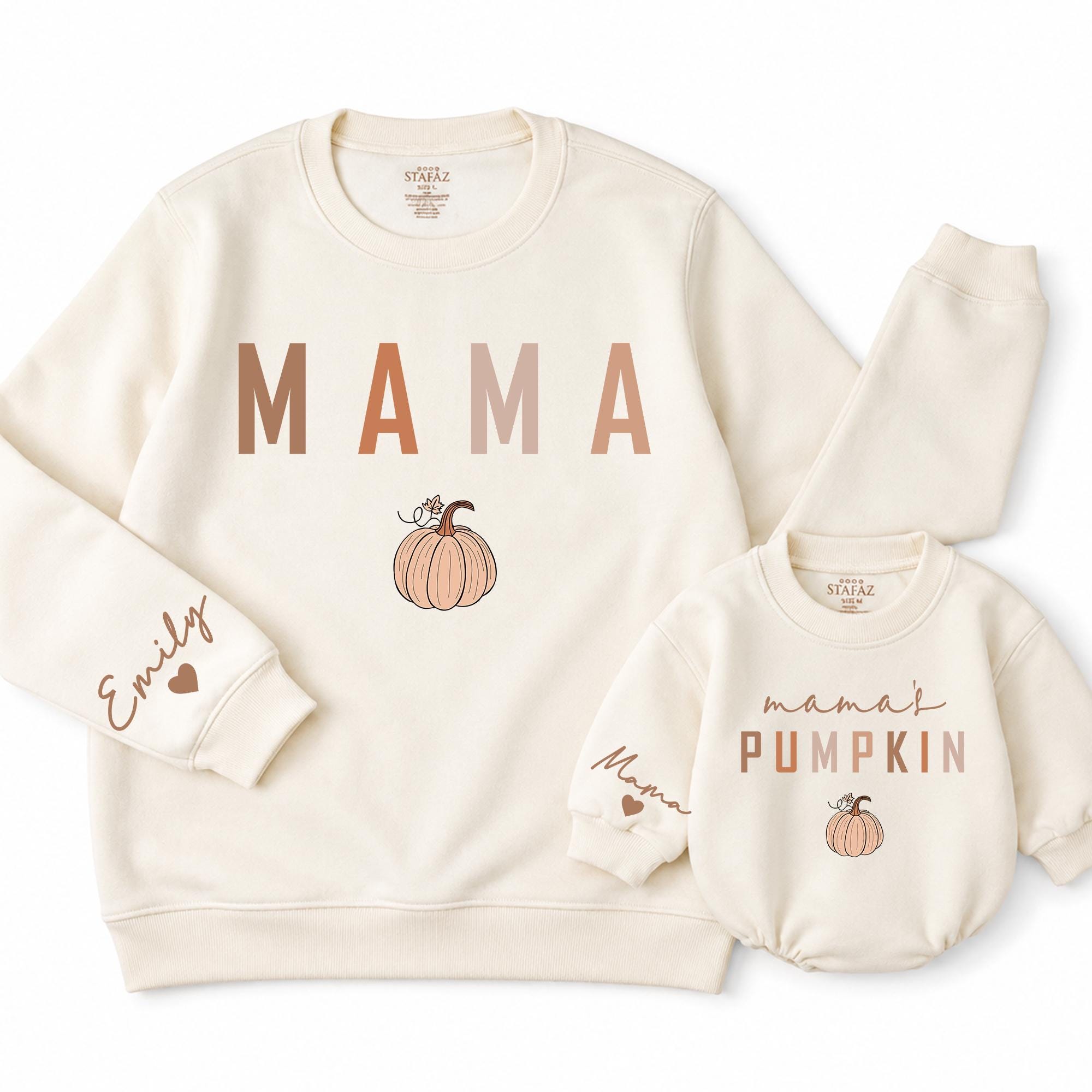 Mama and Mama's Pumpkin Matching Fall Sweatshirts, Mommy and Me Thanksgiving Outfits, Personalized Family Long Sleeve Shirts