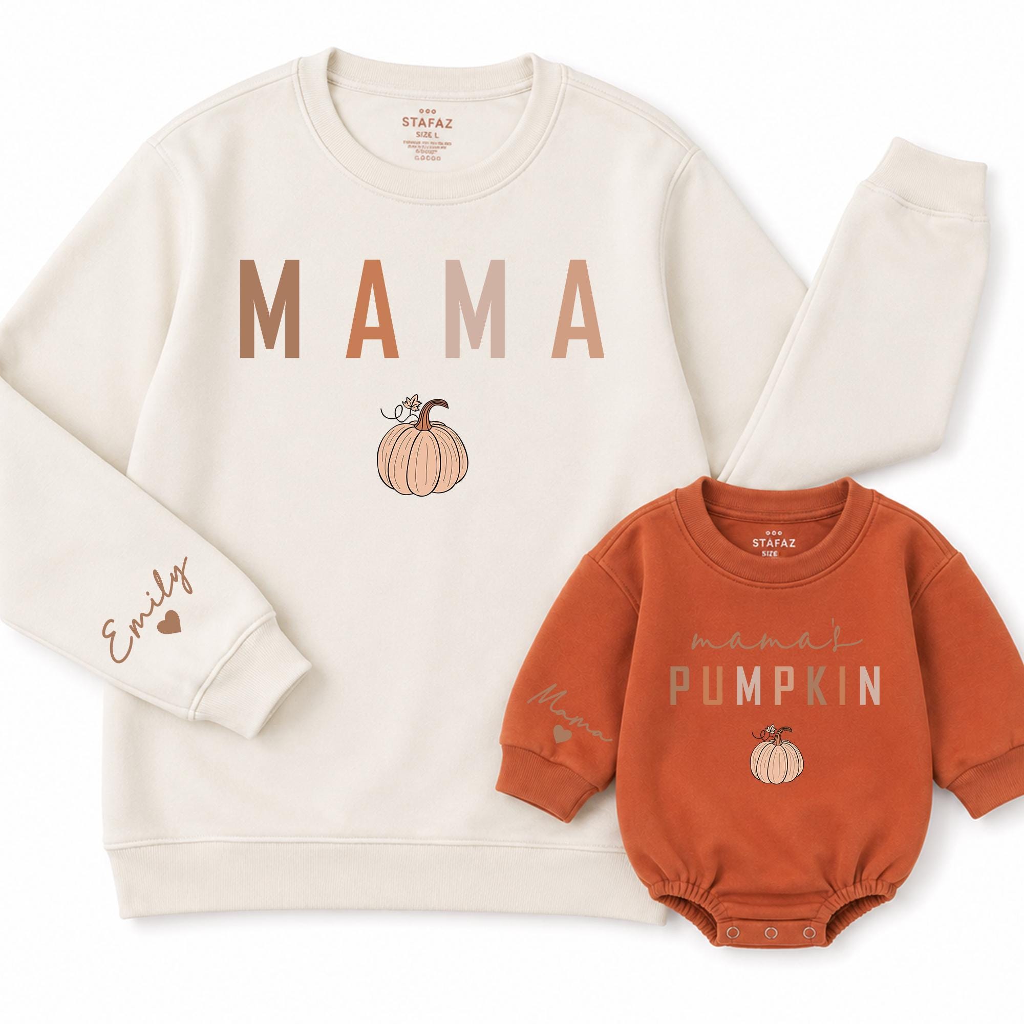 Mama and Mama's Pumpkin Matching Fall Sweatshirts, Mommy and Me Thanksgiving Outfits, Personalized Family Long Sleeve Shirts