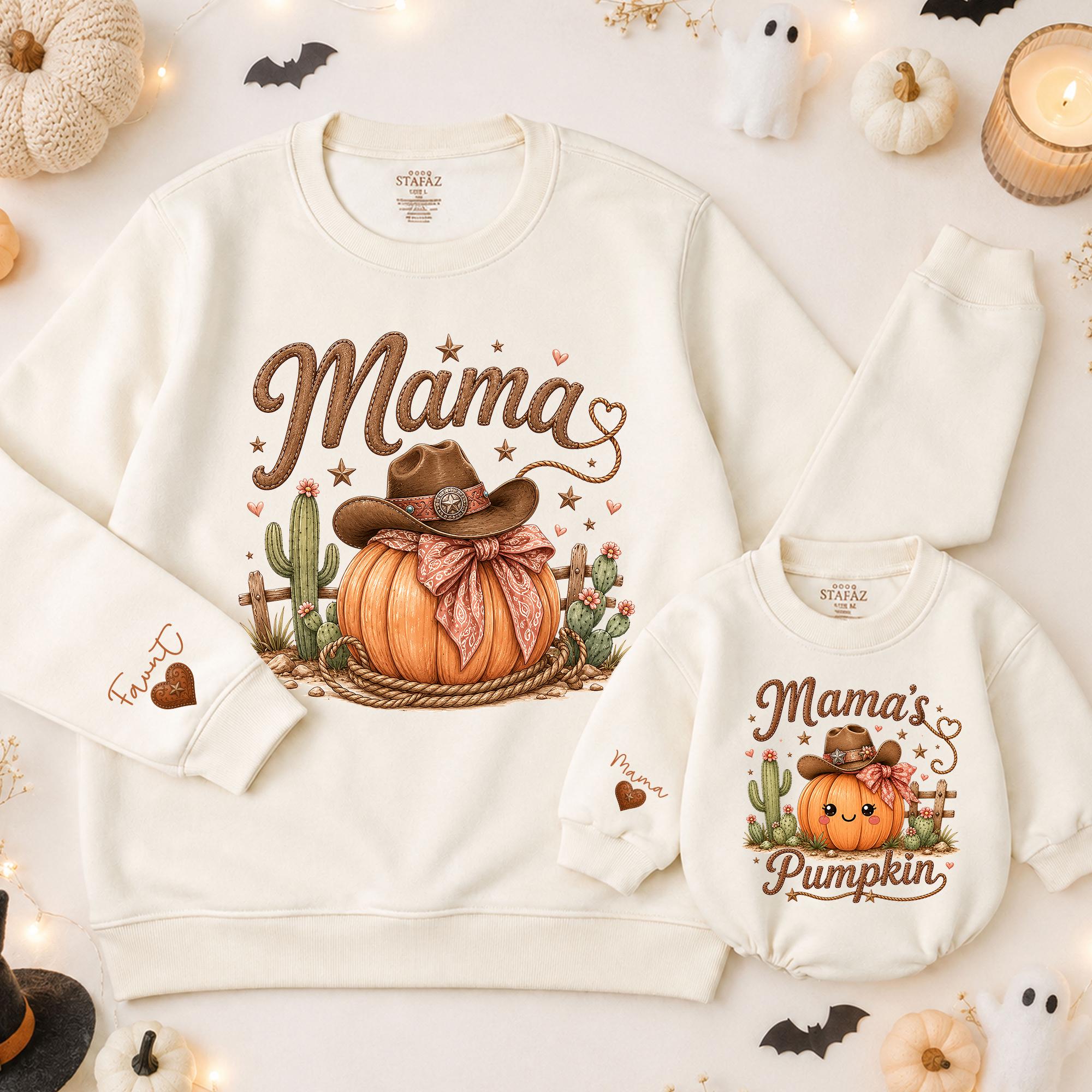 Mama and Mama's Pumpkin Matching Sweatshirts with Western Cowgirl Hat and Fall Pumpkin Design, Mommy & Me Outfits, Sizes NB-2XL