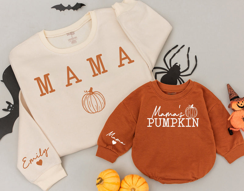 Mama and Me Matching Fall Sweatshirts Cozy Pumpkin Design Mom Baby Autumn Outfit Thanksgiving Gift Soft Cotton Personalized