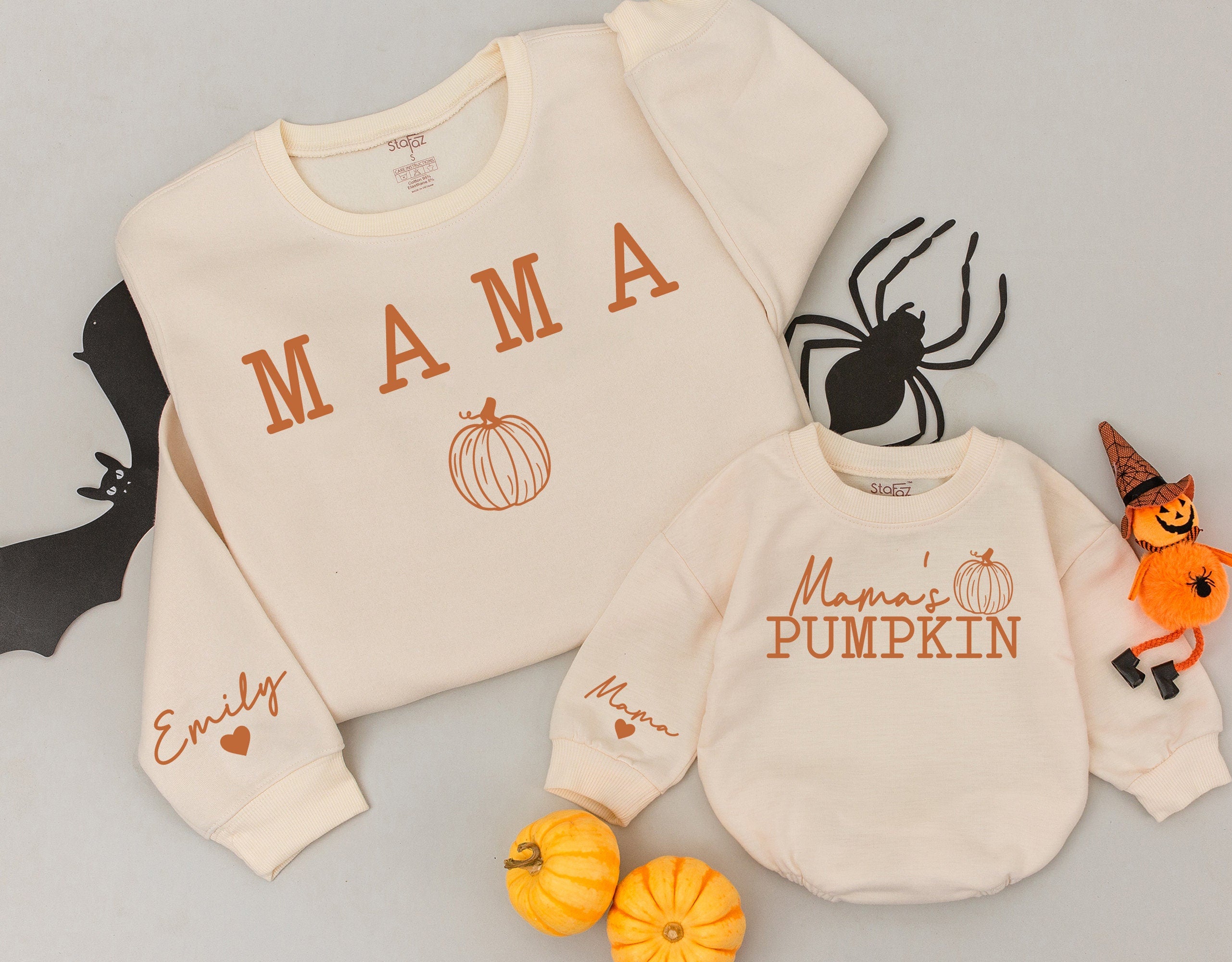 Mama and Me Matching Fall Sweatshirts Cozy Pumpkin Design Mom Baby Autumn Outfit Thanksgiving Gift Soft Cotton Personalized