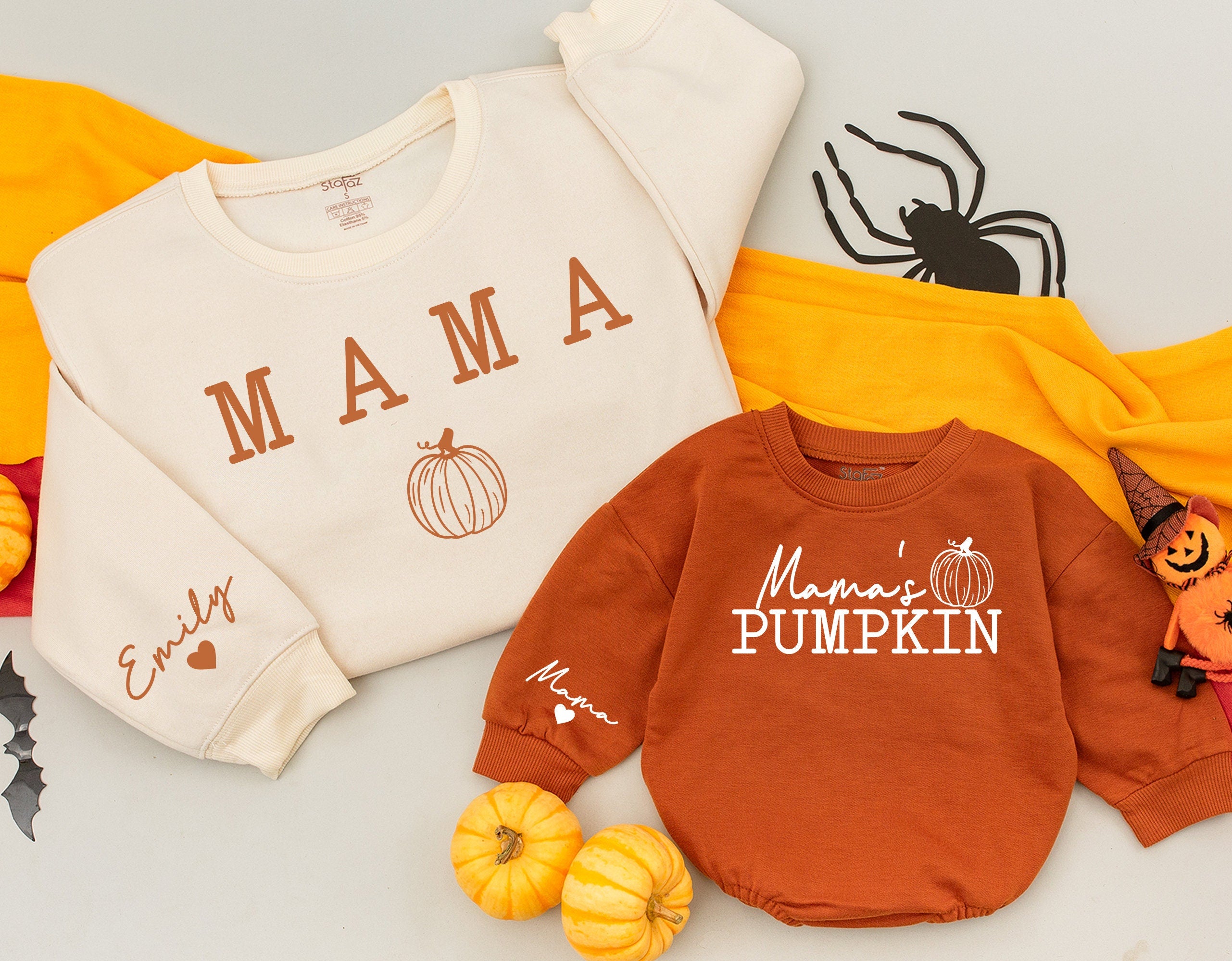 Mama and Me Matching Fall Sweatshirts Cozy Pumpkin Design Mom Baby Autumn Outfit Thanksgiving Gift Soft Cotton Personalized