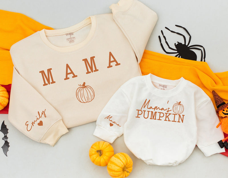 Mama and Me Matching Fall Sweatshirts Cozy Pumpkin Design Mom Baby Autumn Outfit Thanksgiving Gift Soft Cotton Personalized