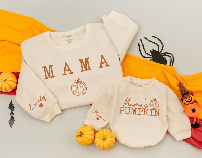 Mama and Me Matching Fall Sweatshirts Cozy Pumpkin Design Mom Baby Autumn Outfit Thanksgiving Gift Soft Cotton Personalized