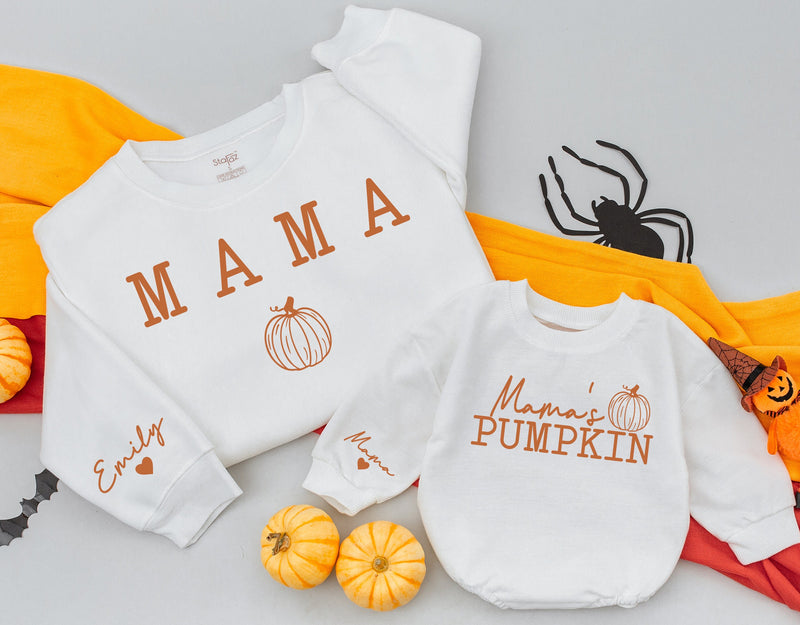 Mama and Me Matching Fall Sweatshirts Cozy Pumpkin Design Mom Baby Autumn Outfit Thanksgiving Gift Soft Cotton Personalized