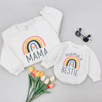 Mama and Me Matching Sweatshirts with Rainbow Design, Mama and Mama's Bestie Shirts for Mother Daughter, Soft Boho Family Outfit Gift