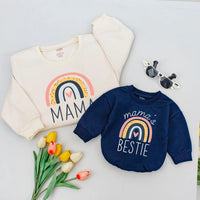 Mama and Me Matching Sweatshirts with Rainbow Design, Mama and Mama's Bestie Shirts for Mother Daughter, Soft Boho Family Outfit Gift
