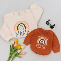 Mama and Me Matching Sweatshirts with Rainbow Design, Mama and Mama's Bestie Shirts for Mother Daughter, Soft Boho Family Outfit Gift