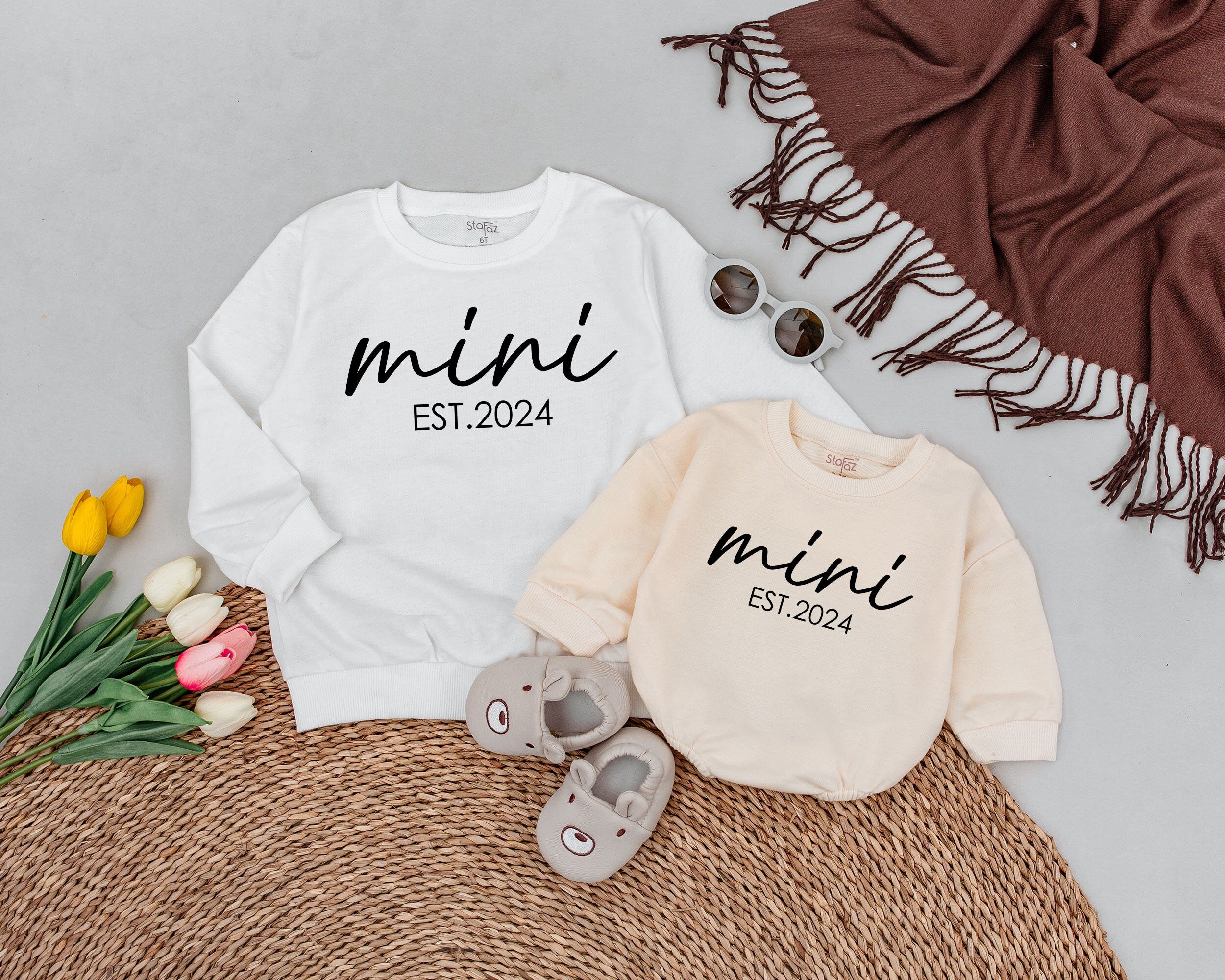 Mama Mini Est 2024 Matching Sweatshirts Cozy Fall Outfit Mom Baby Soft Cotton Thanksgiving Gift