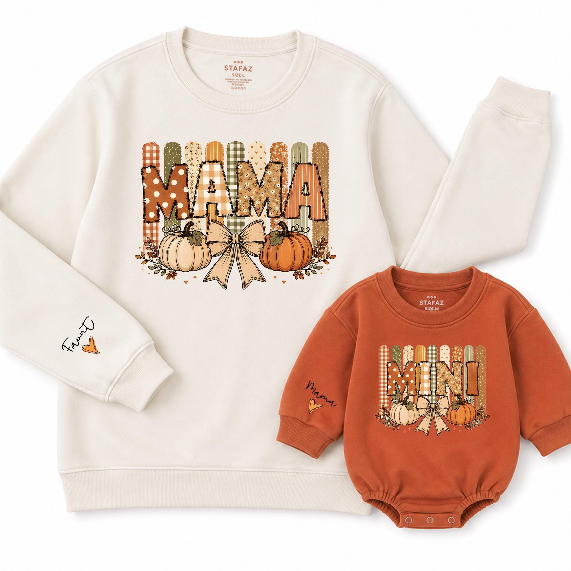 Mama and Mini Fall Pumpkin Sweatshirts with Autumn Bow Graphic, Matching Family Outfits for Pumpkin Patch, Sizes NB to 2XL