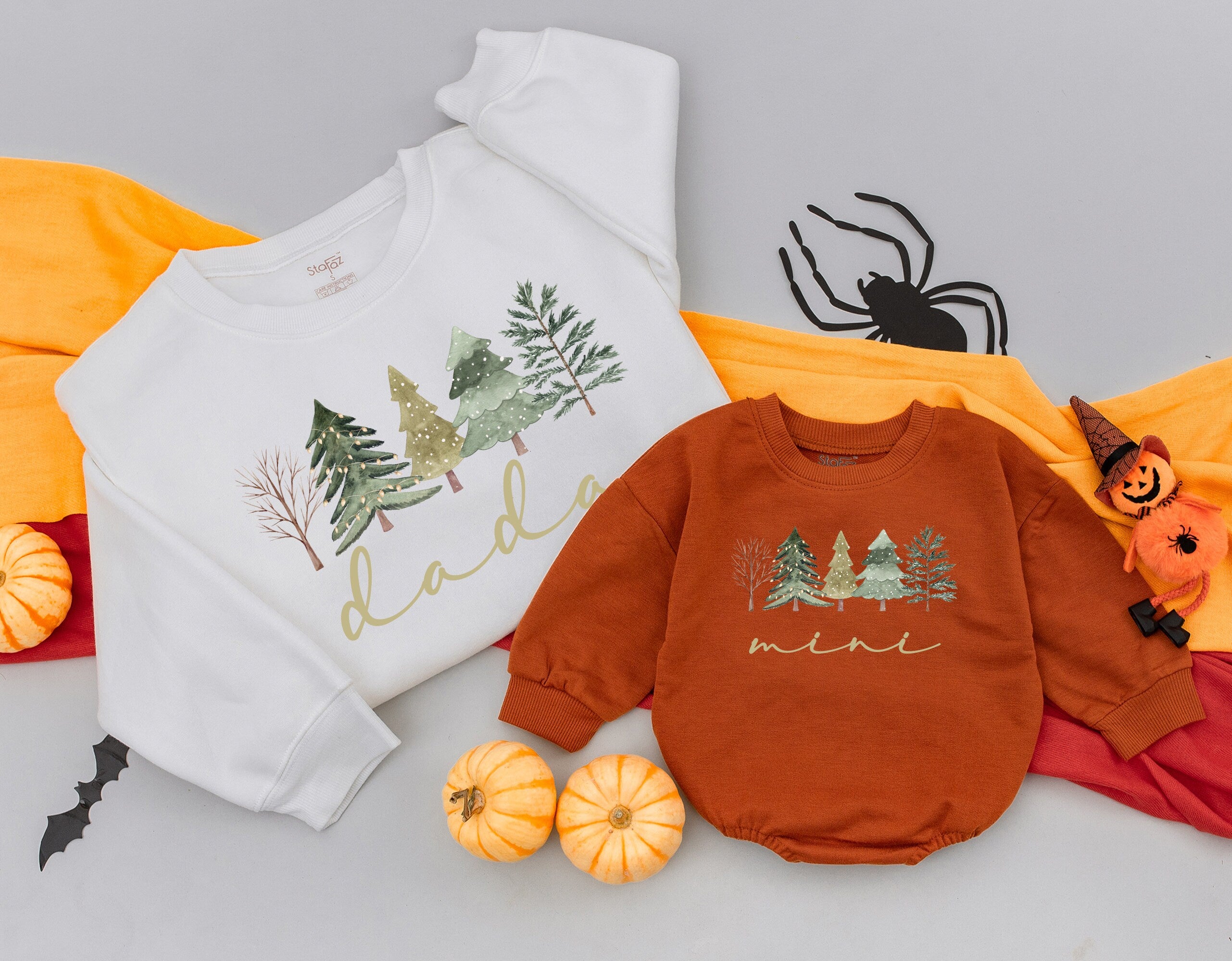 Mama and Mini Matching Christmas Tree Sweatshirts Family Holiday Outfits Soft Cotton Winter Baby Girl Romper Gift