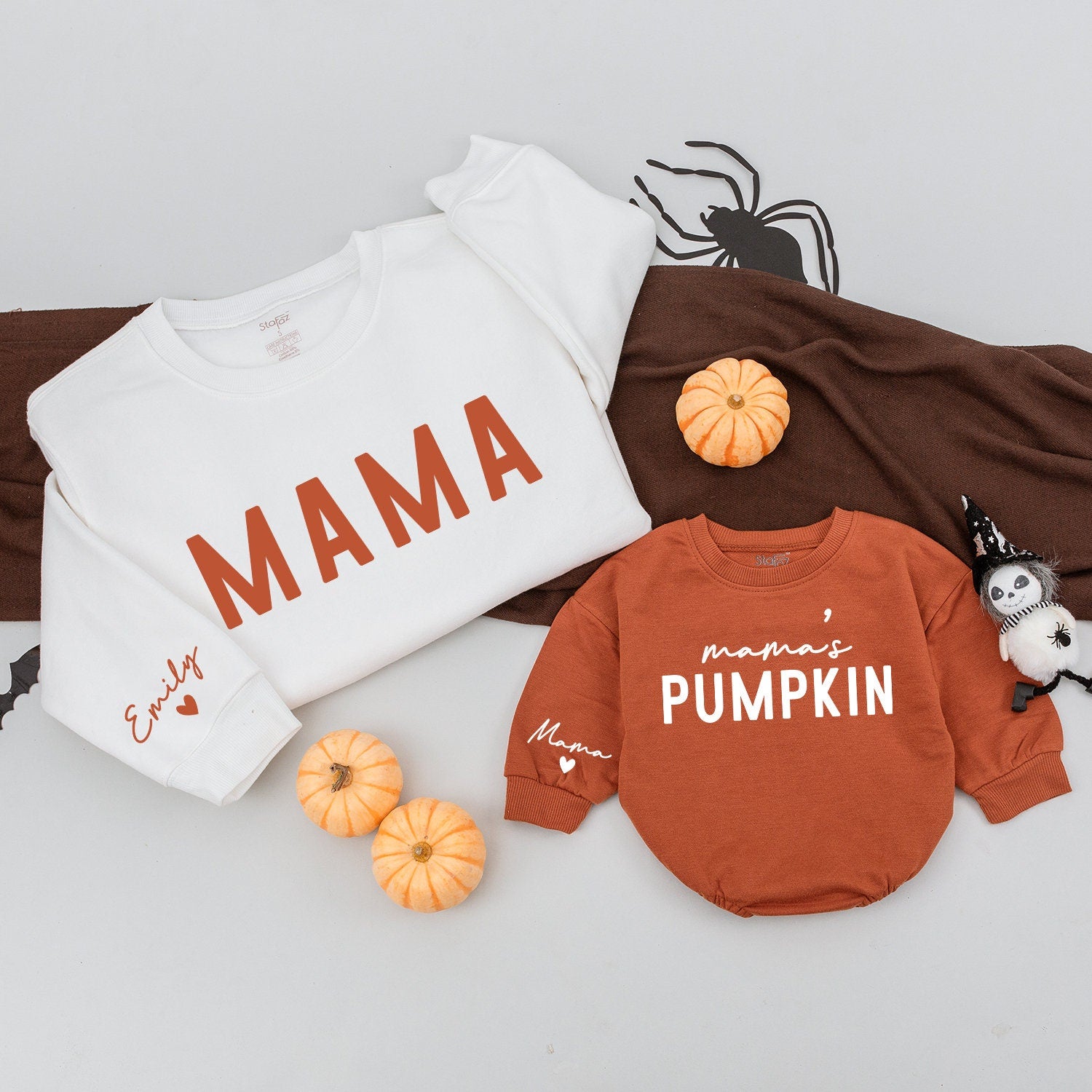 Mama and Mini Matching Fall Outfit Baby Girl Pumpkin Romper Cozy Cotton Family Look Perfect for Holidays and Personalized Gift