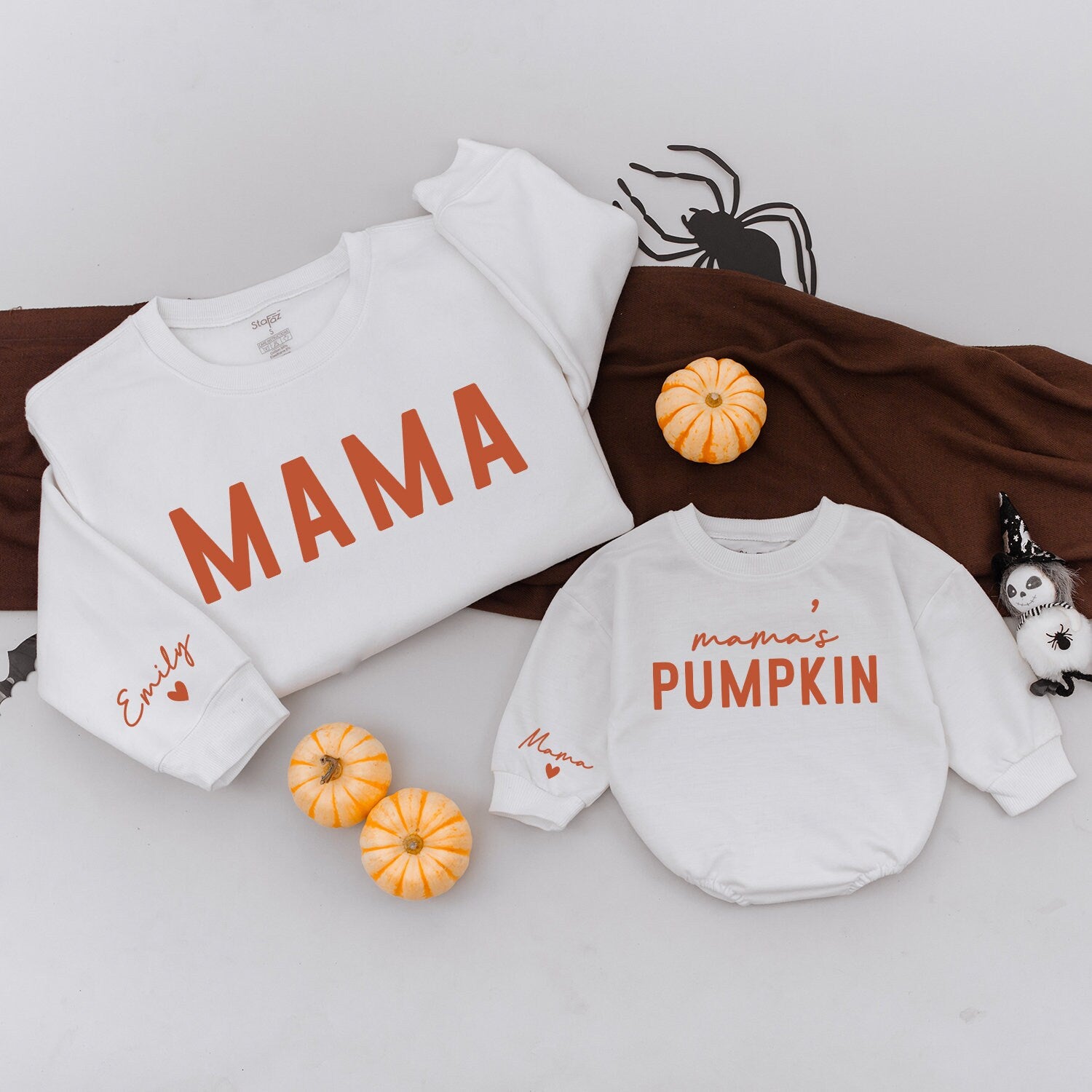 Mama and Mini Matching Fall Outfit Baby Girl Pumpkin Romper Cozy Cotton Family Look Perfect for Holidays and Personalized Gift