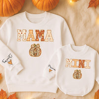 Mama and Mini Matching Fall Sweatshirts with Pumpkin Design Cozy Halloween Outfits for Mom and Baby Girl Cute Autumn Family Clothes
