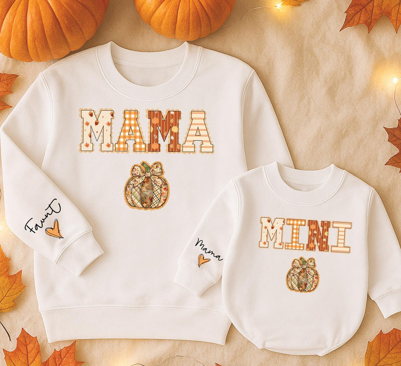Mama and Mini Matching Fall Sweatshirts with Pumpkin Design Cozy Halloween Outfits for Mom and Baby Girl Cute Autumn Family Clothes