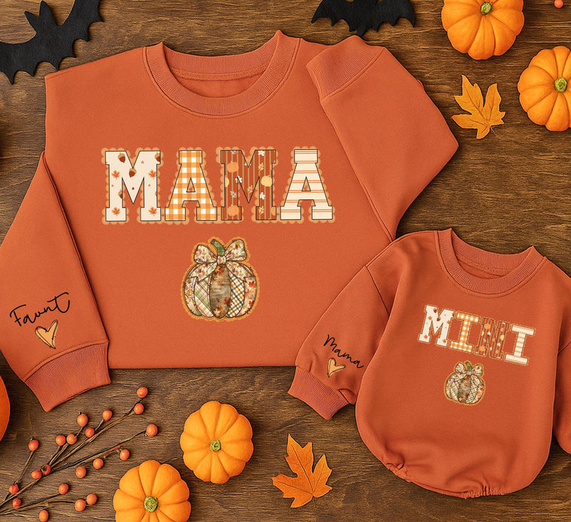 Mama and Mini Matching Fall Sweatshirts with Pumpkin Design Cozy Halloween Outfits for Mom and Baby Girl Cute Autumn Family Clothes