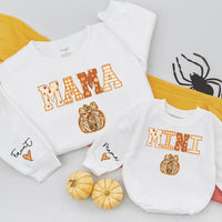 Mama and Mini Matching Fall Sweatshirts with Pumpkin Design Cozy Halloween Outfits for Mom and Baby Girl Cute Autumn Family Clothes