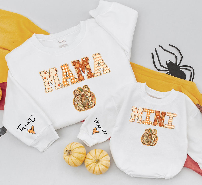 Mama and Mini Matching Fall Sweatshirts with Pumpkin Design Cozy Halloween Outfits for Mom and Baby Girl Cute Autumn Family Clothes