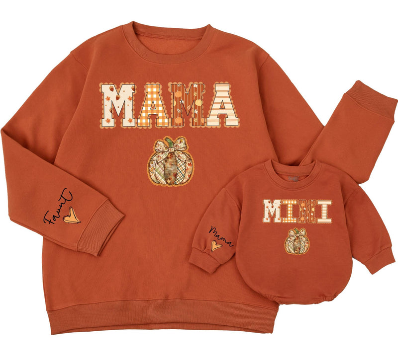 Mama and Mini Matching Fall Sweatshirts with Pumpkin Design Cozy Halloween Outfits for Mom and Baby Girl Cute Autumn Family Clothes