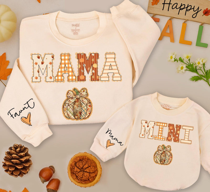 Mama and Mini Matching Fall Sweatshirts with Pumpkin Design Cozy Halloween Outfits for Mom and Baby Girl Cute Autumn Family Clothes