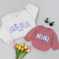 Mama and Mini Matching Floral Shirts with Custom Year and Bow Design Soft Cotton Mommy and Me Outfits for First Mother’s Day Gift