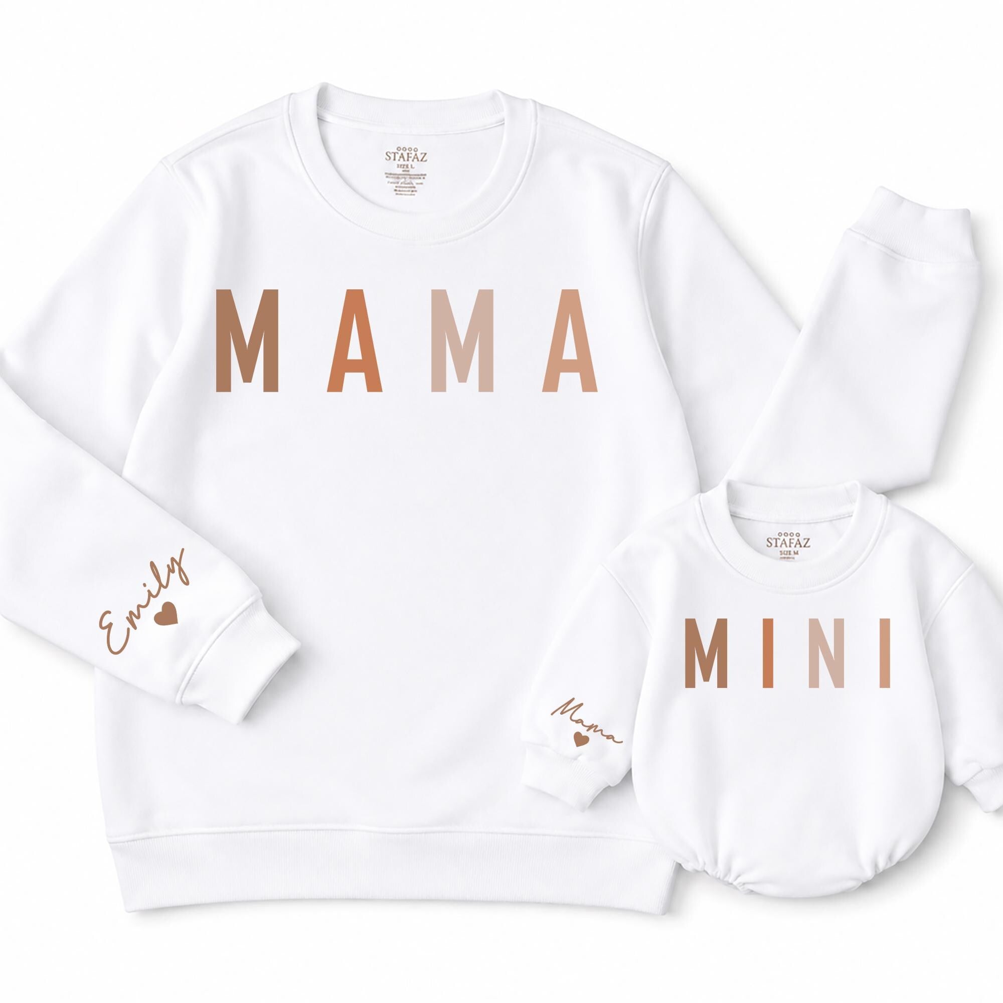 Mama and Mini Matching Sweatshirts with Custom Name, Neutral Minimalist Family Outfit, Toddler and Adult Sizes NB-2XL