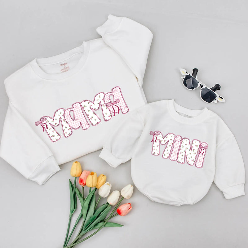 Mama and Mini Matching Sweatshirts with Floral Chinoiserie Print, Striped Pink Design, Mommy and Me Outfits for Mother’s Day