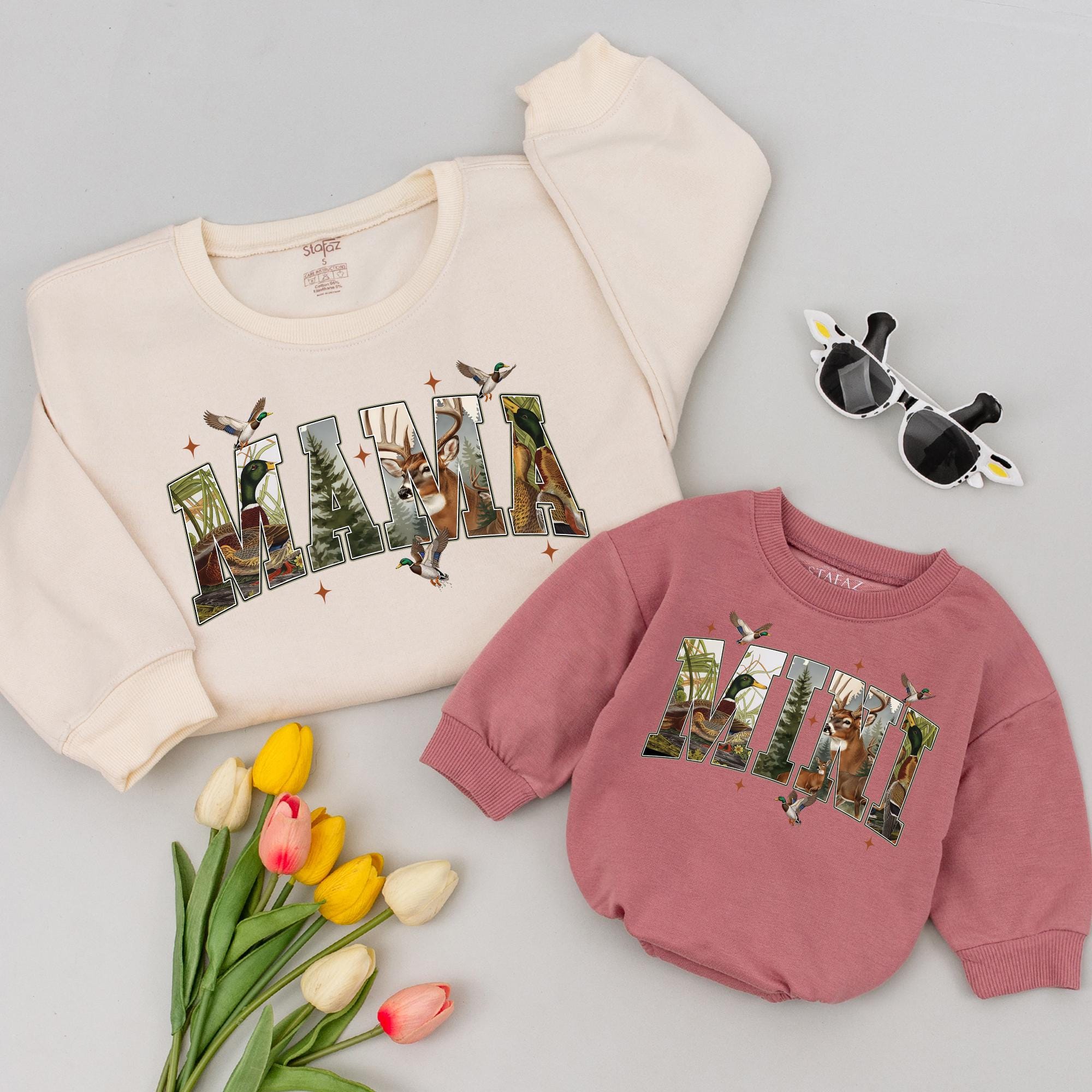 Mama and Mini Matching Sweatshirts with Hunting Season Camo Artwork, Cozy Fall Camouflage Shirts for Family Outings