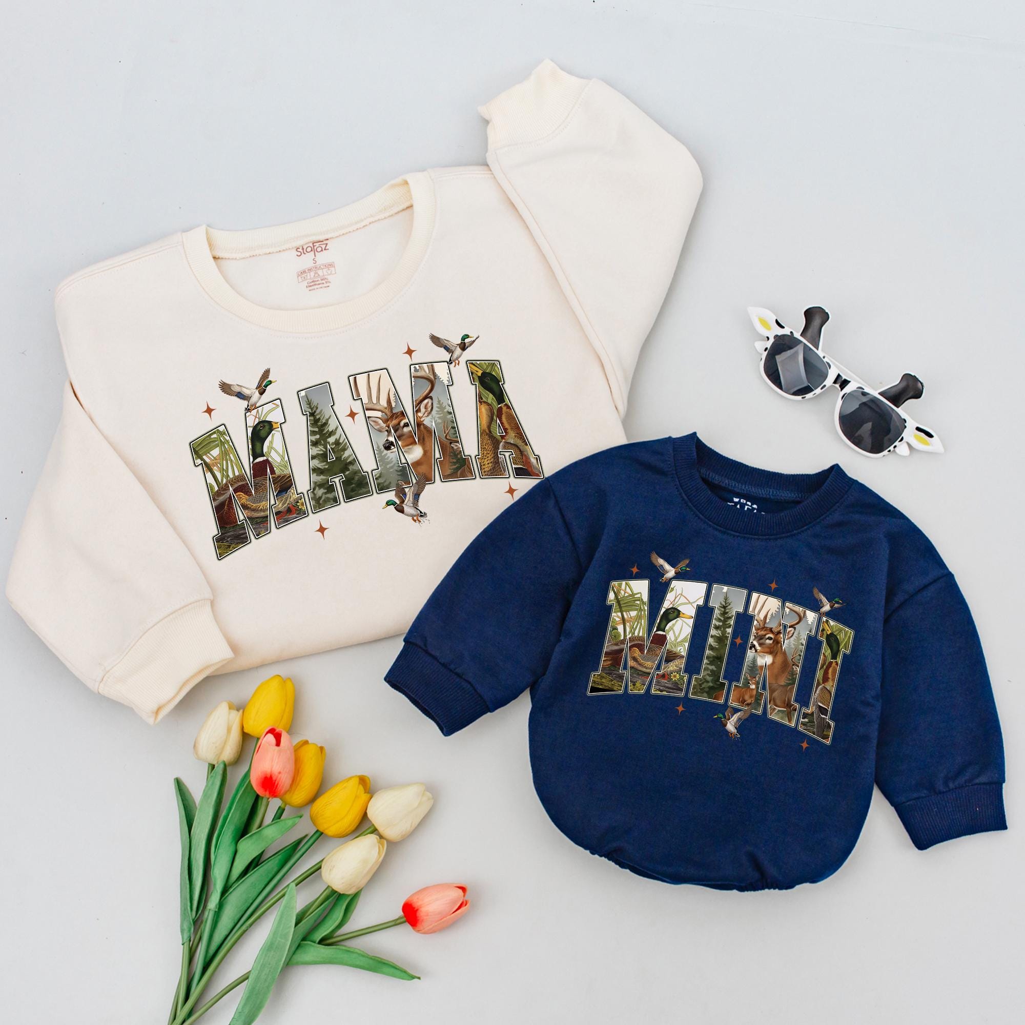 Mama and Mini Matching Sweatshirts with Hunting Season Camo Artwork, Cozy Fall Camouflage Shirts for Family Outings