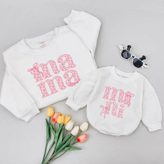 Mama and Mini Matching Sweatshirts with Pink Floral Chinoiserie Design, Cozy Mommy and Me Outfits, Perfect Mother's Day Gift