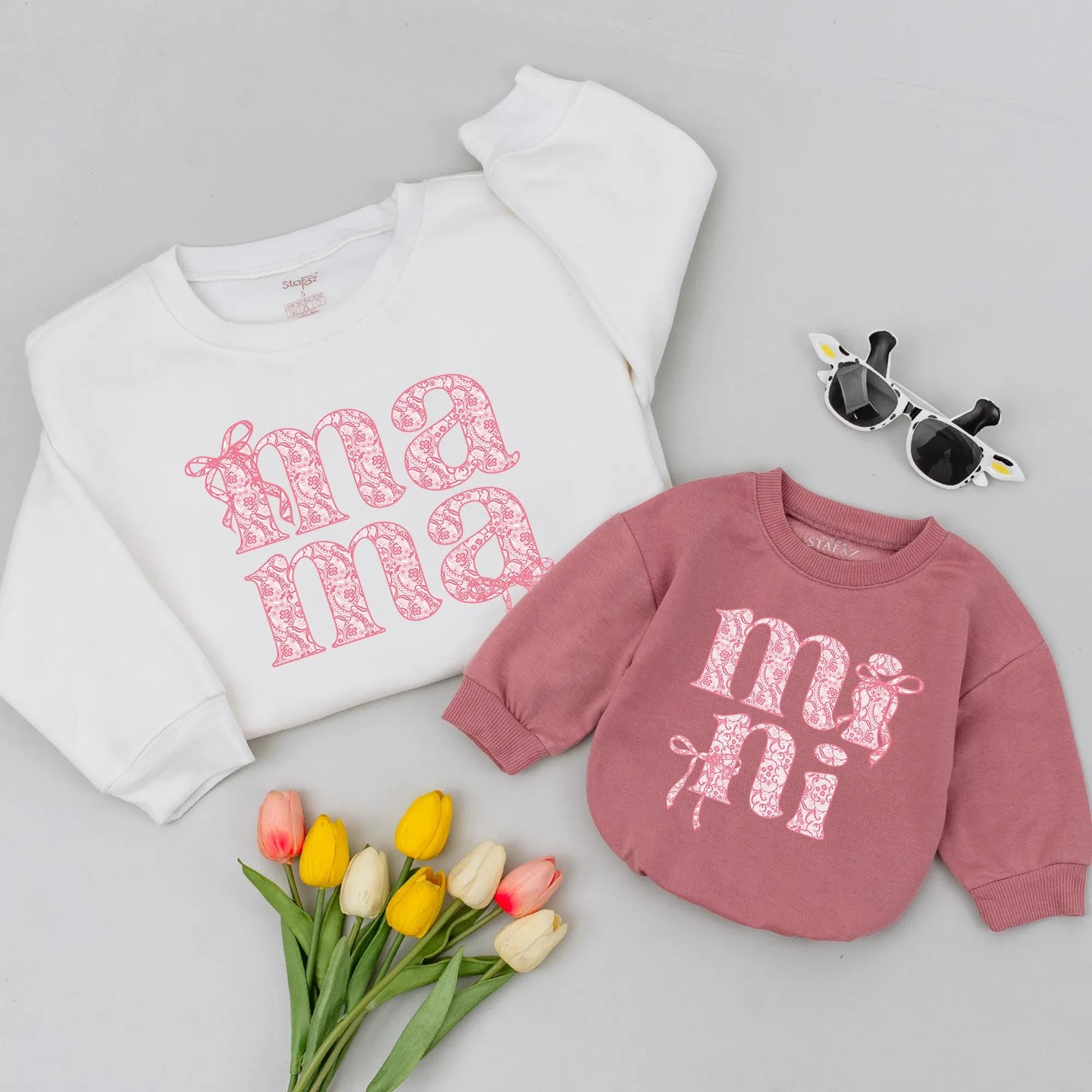 Mama and Mini Matching Sweatshirts with Pink Floral Chinoiserie Design, Cozy Mommy and Me Outfits, Perfect Mother's Day Gift