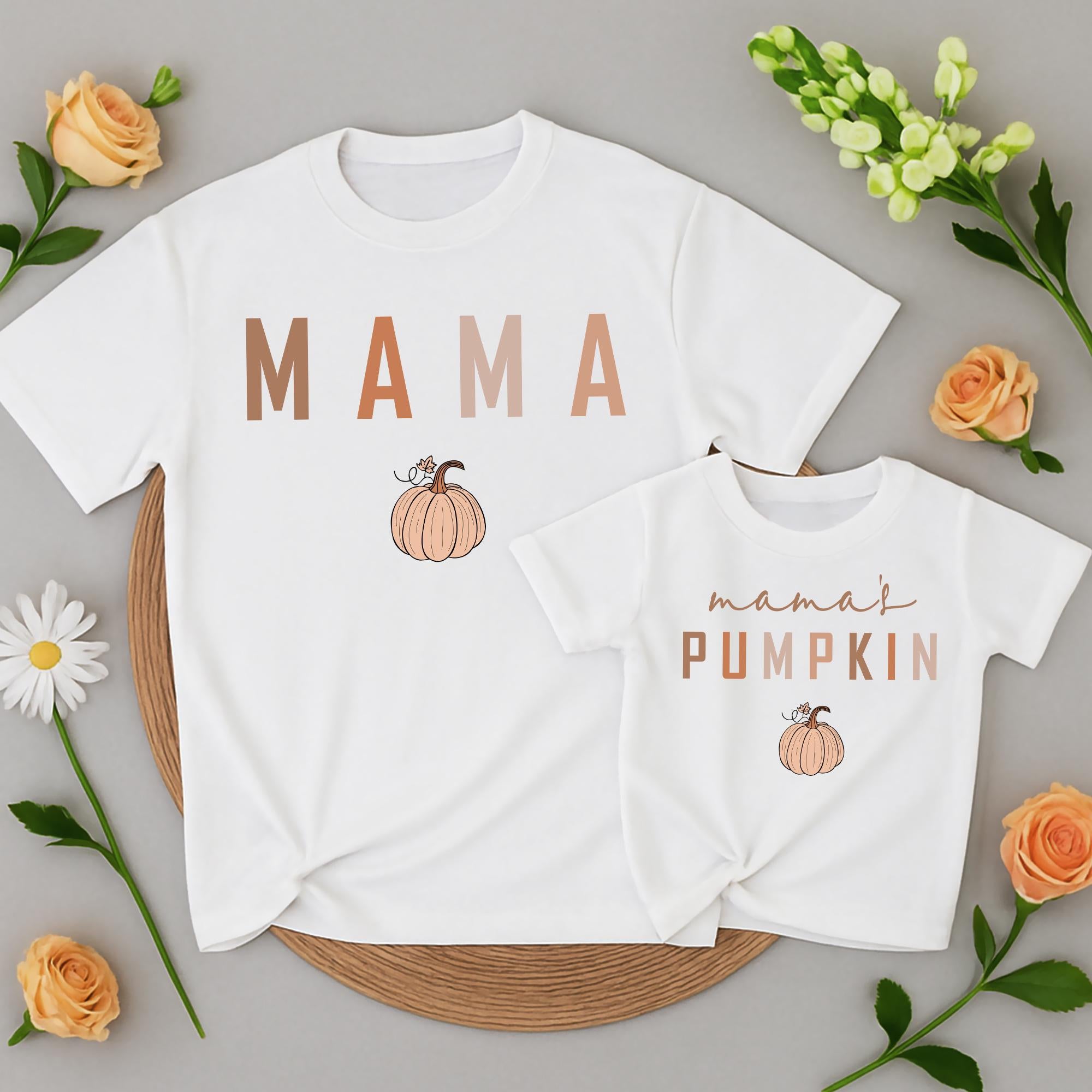 Mama and Mini Pumpkin Fall Shirts Matching Mommy Baby Outfits Warm Earthy Tones Thanksgiving Cotton Gifts for Mom and Toddler