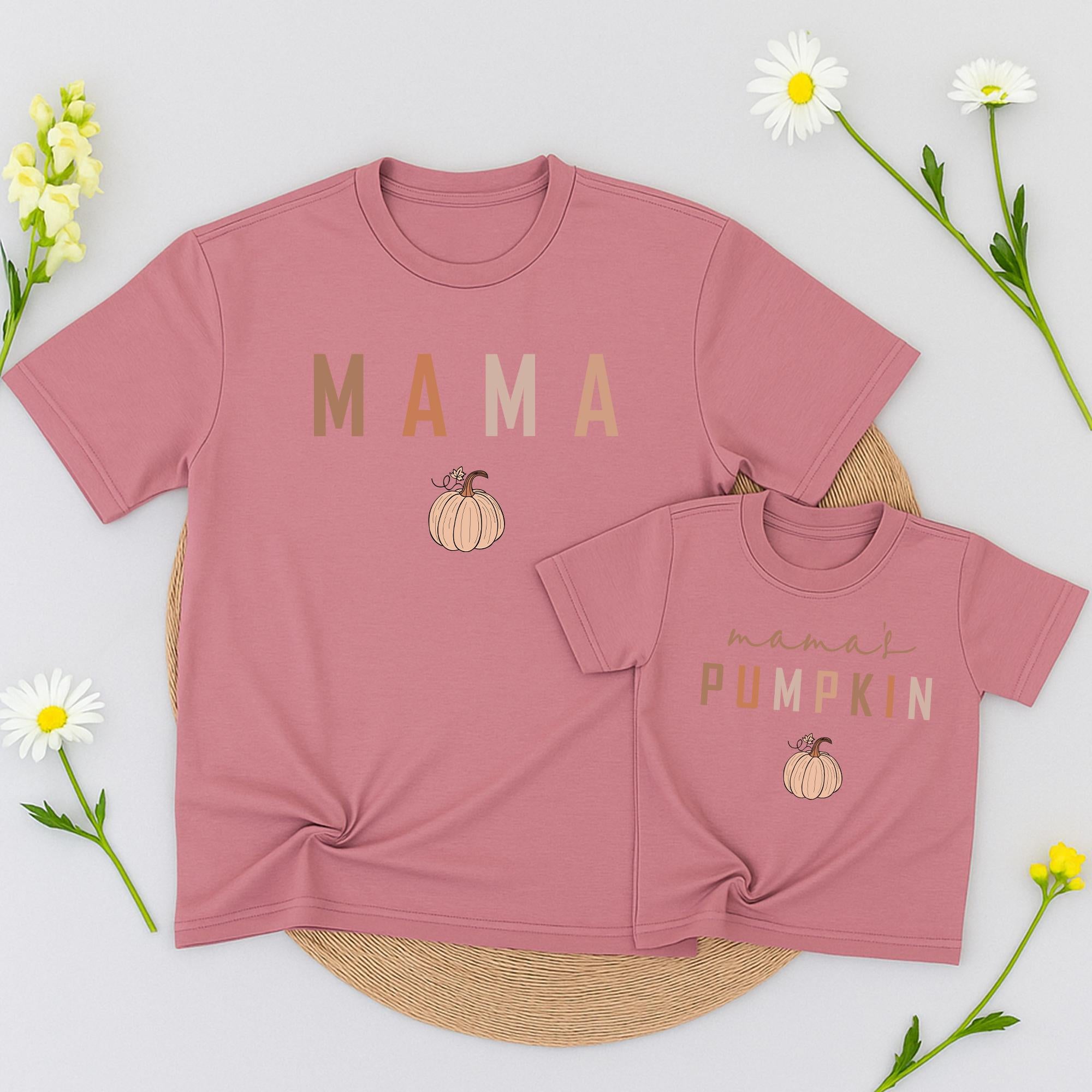 Mama and Mini Pumpkin Fall Shirts Matching Mommy Baby Outfits Warm Earthy Tones Thanksgiving Cotton Gifts for Mom and Toddler