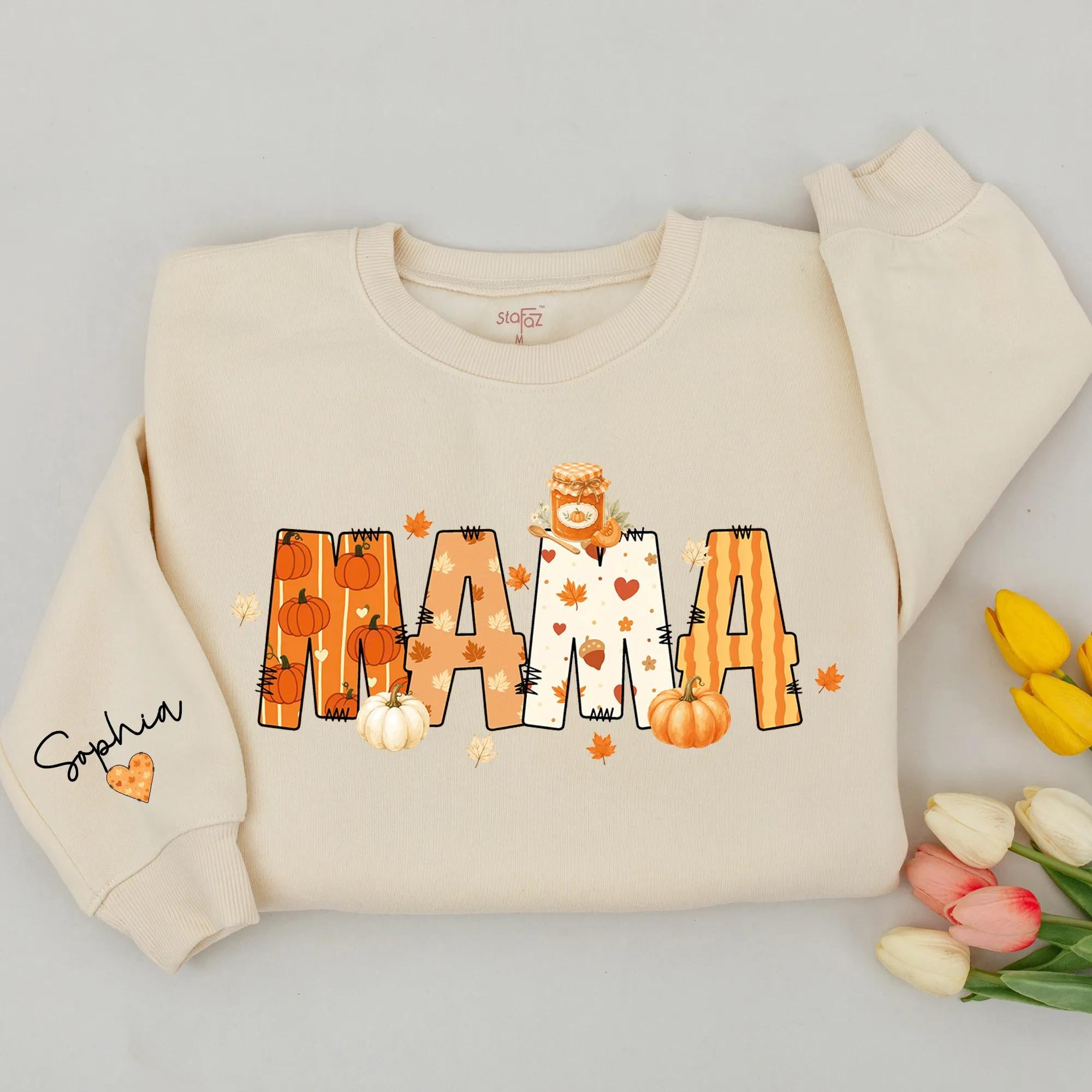 Mama and Mini Pumpkin Patch Fall Sweatshirts with Custom Names, Matching Autumn Family Outfits for Thanksgiving and Halloween