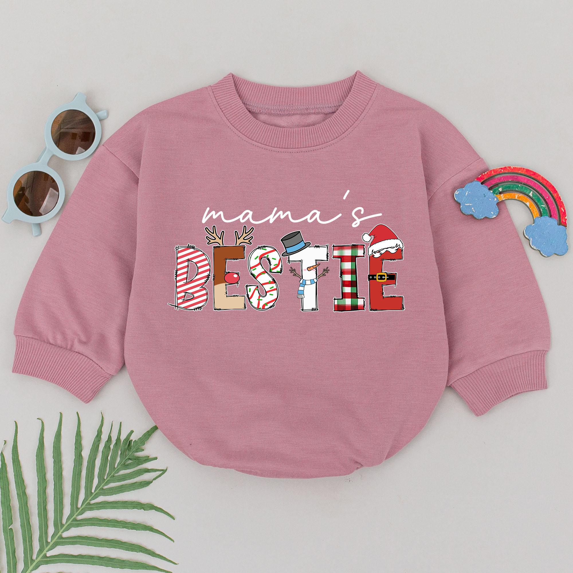 Mama's Bestie Baby Romper Christmas Outfit for Girls 1st Holiday Gift Soft Cotton Newborn Clothes Festive Patterns with Santa Hat