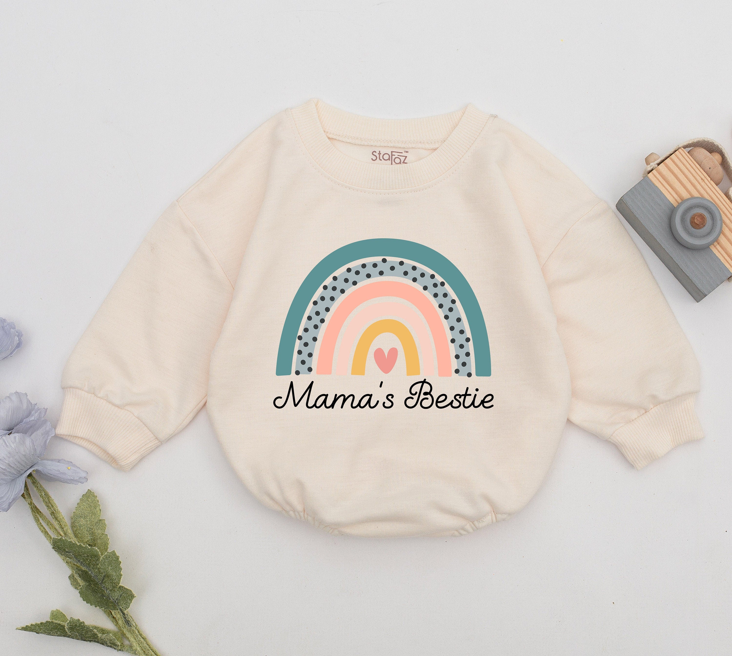 Mama's Bestie Rainbow Romper for Baby Girls Sweet Pastel Outfit Perfect Mother's Day or Baby Shower Gift Soft Comfortable Cotton Design