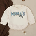 Mama's Boy Baby Romper with Blue Animal Print Letters and Black Script, Soft Cotton Outfit for Infant or Toddler Boys, Cute Baby Gift